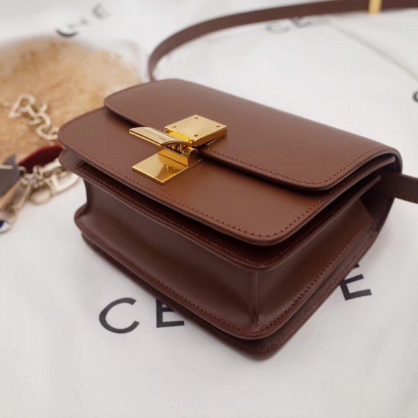 Ce1i*e leather classic box shoulder bag brown 16cm*13cm*6cm