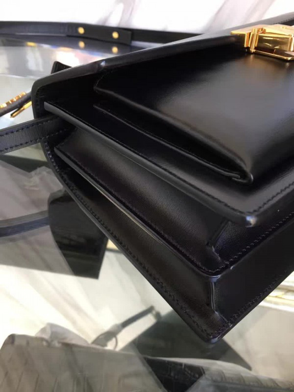 y51 Sa1nt Lau*nt black leather medium high school satchel bag 5114 22cm x 8cm x 16cm