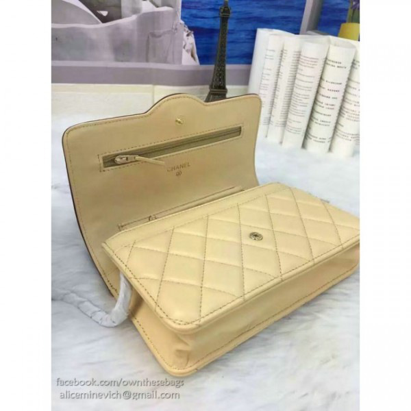 Ch**el lambskin mini chain wallet light beige a81023 vs03754