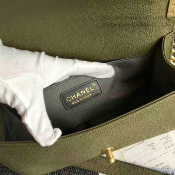 Ch**el quilted caviar boy bag with top handle green