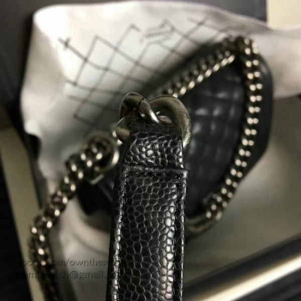 Ch**el small quilted caviar boy bag black silver