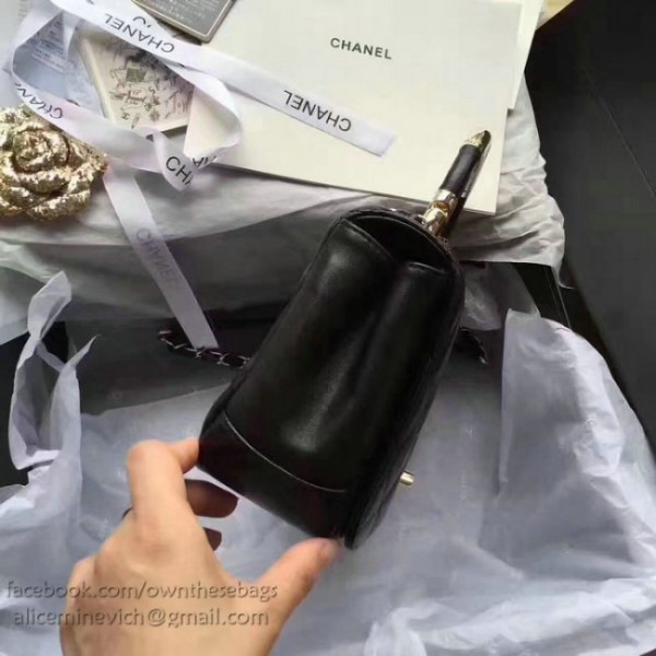 Ch**el caviar quilted lambskin flap bag with top handle black