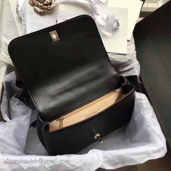 Ch**el caviar quilted lambskin flap bag with top handle black