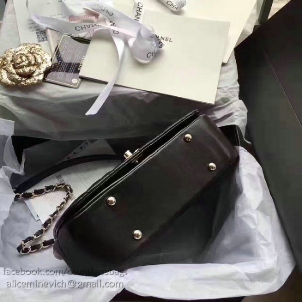 Ch**el caviar quilted lambskin flap bag with top handle black