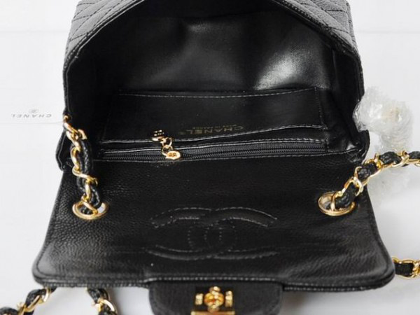 Ch**el caviar leather flap bag with gold hardware black 17.5cm