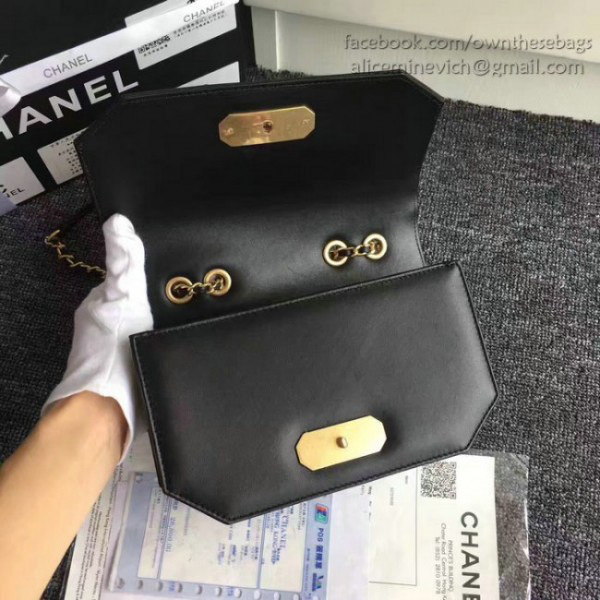 Ch**el lambskin and calfskin flap bag black