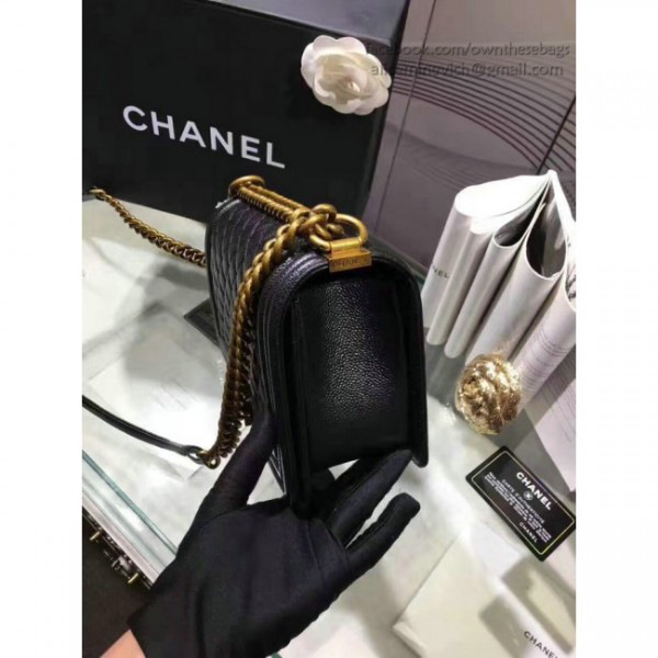 Ch**el quilted caviar medium boy bag gold hardware black