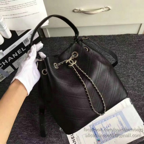 Ch**el calfskin bucket bag balck