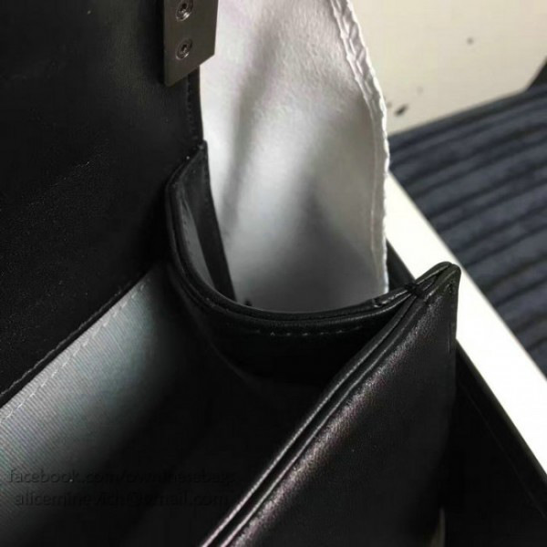 Ch**el chevron lambskin quilted boy bag with top handle black