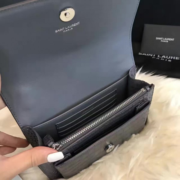 Y51 sunset chain wallet in crocodile embossed shiny leather 4829  17cm x 13cm x 7cm