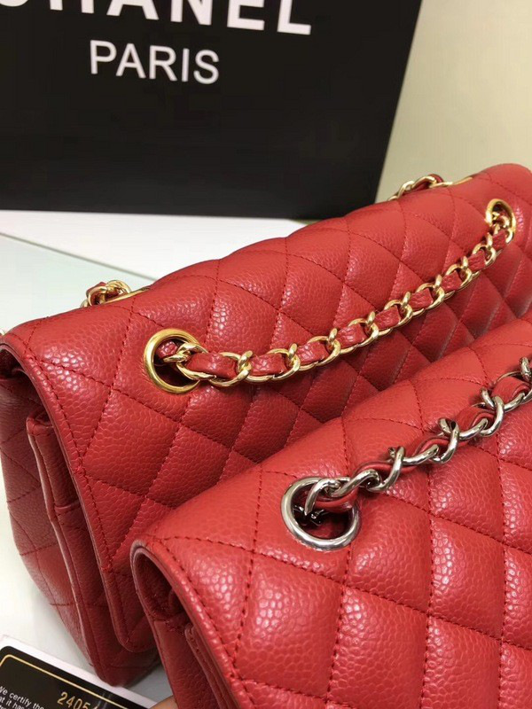 Ch**el classic flap bag red caviar leather sliver&gold chain 25cm