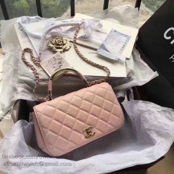 Ch**el caviar quilted lambskin flap bag with top handle pink