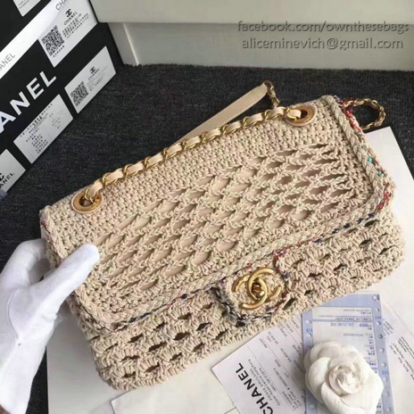 Ch**el crochet braid cayo coco flap bag beige