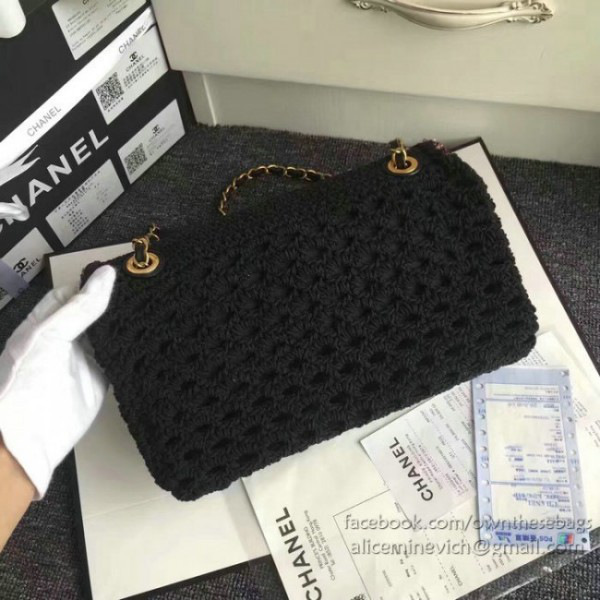 Ch**el crochet braid cayo coco flap bag black