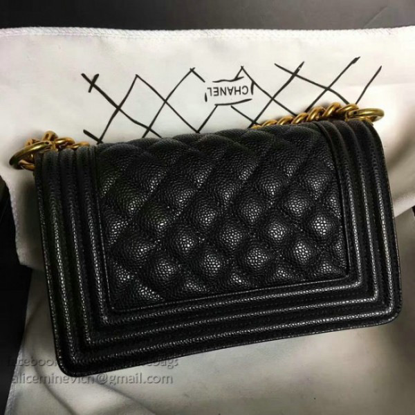 Ch**el small quilted caviar boy bag black gold