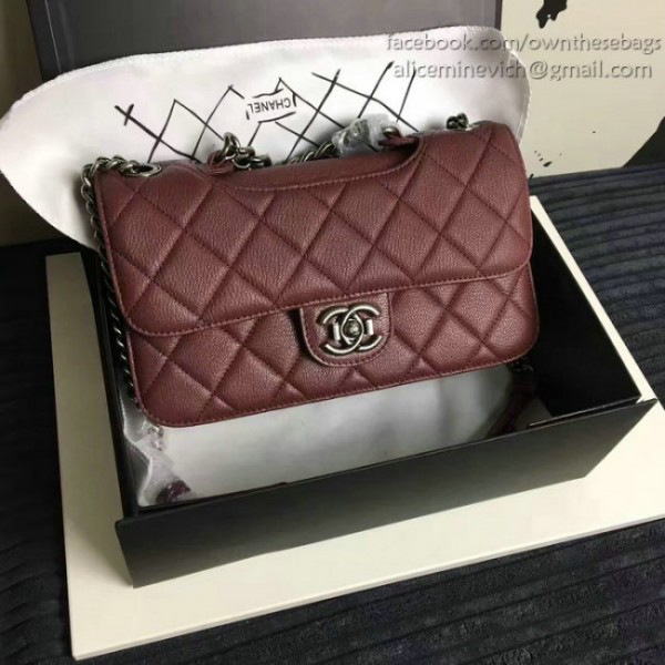 Ch**el quilted deerskin perfect edge bag burgundy  a14041