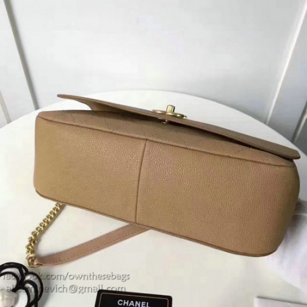Ch**el grained calfskin large top handle flap bag beige