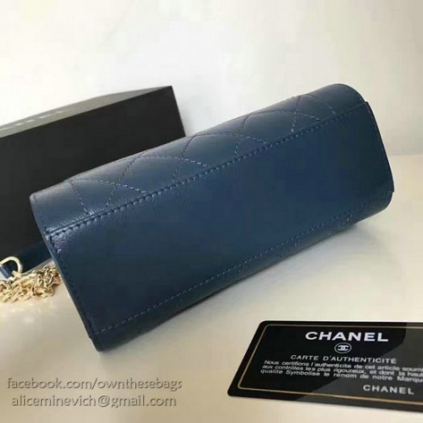 Ch**el small label click leather shopping bag blue