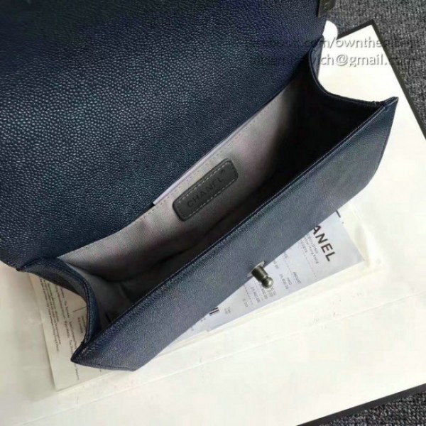 Ch**el quilted caviar medium boy bag blue