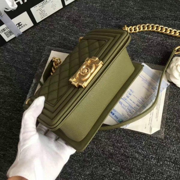 Ch**el quilted caviar small boy bag green