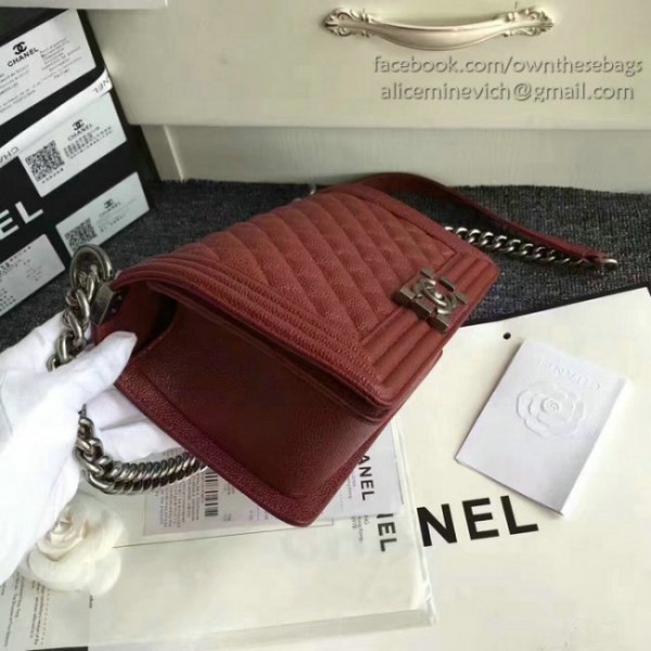 Ch**el quilted caviar medium boy bag burgundy