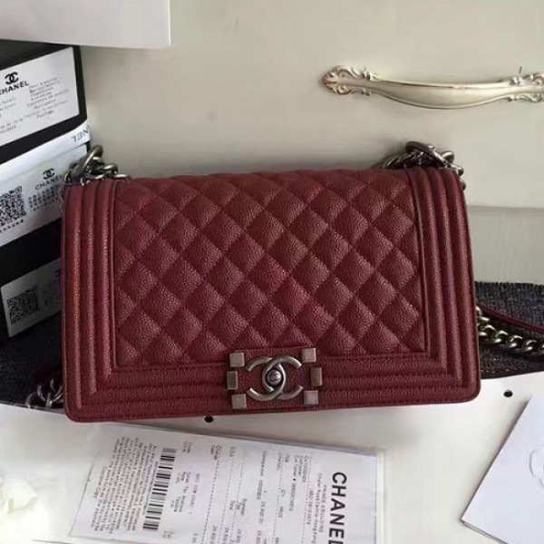Ch**el quilted caviar medium boy bag burgundy