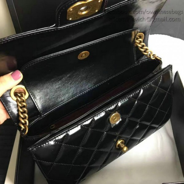 Ch**el oil wax leather perfect edge bag gold black a14041