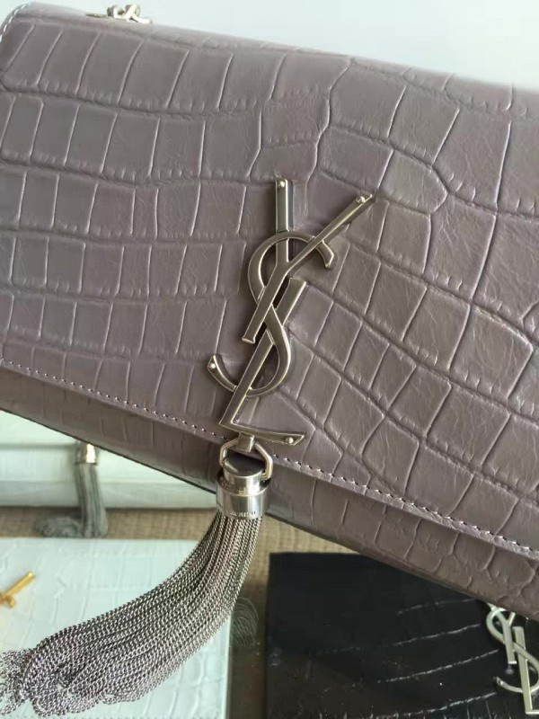 Y51 monogram kate silver tassel in embossed crocodile shiny leather 5038 24cm x 14.5cm x 5.5cm