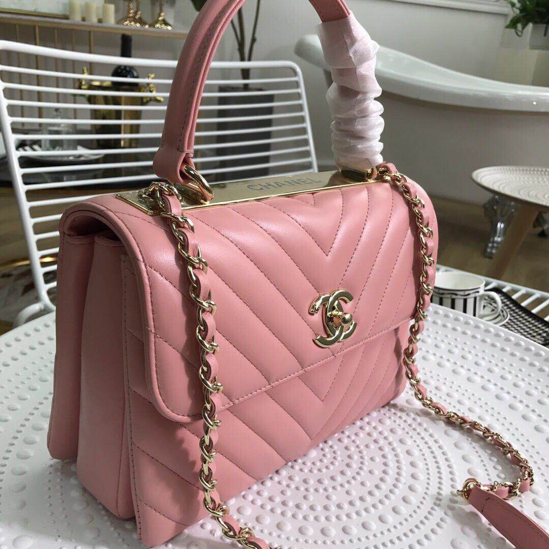 Ch**el new rhombic chain bag pink 25cm