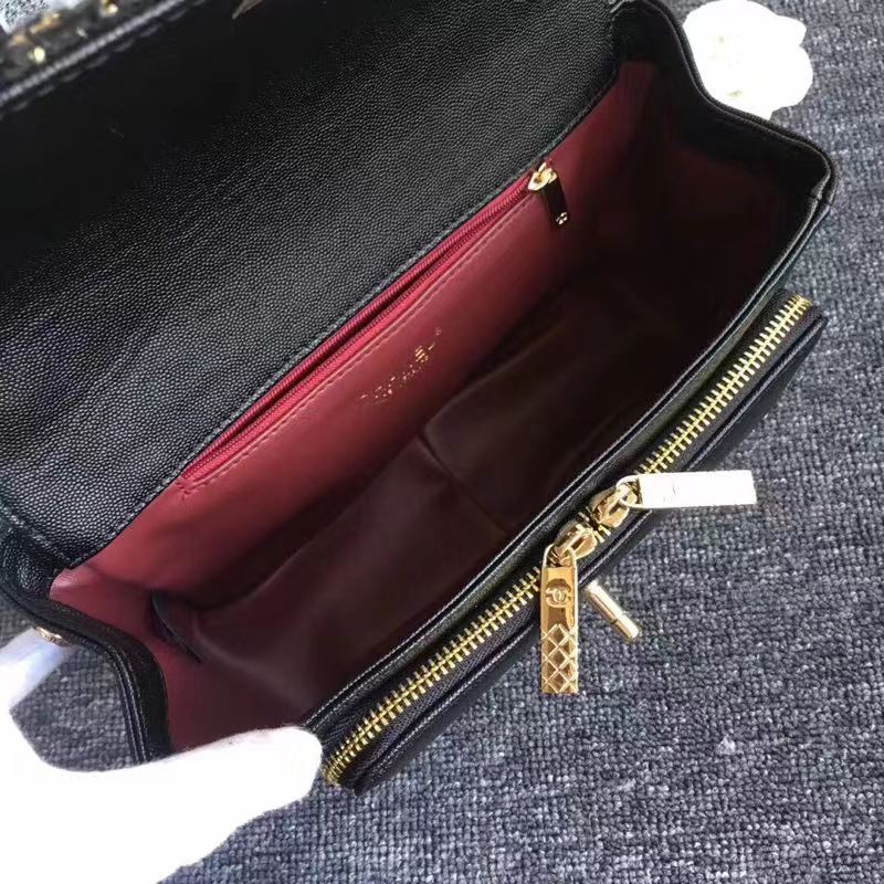 Ch**el leather flap bag black length gold 23 x 16 x 8cm