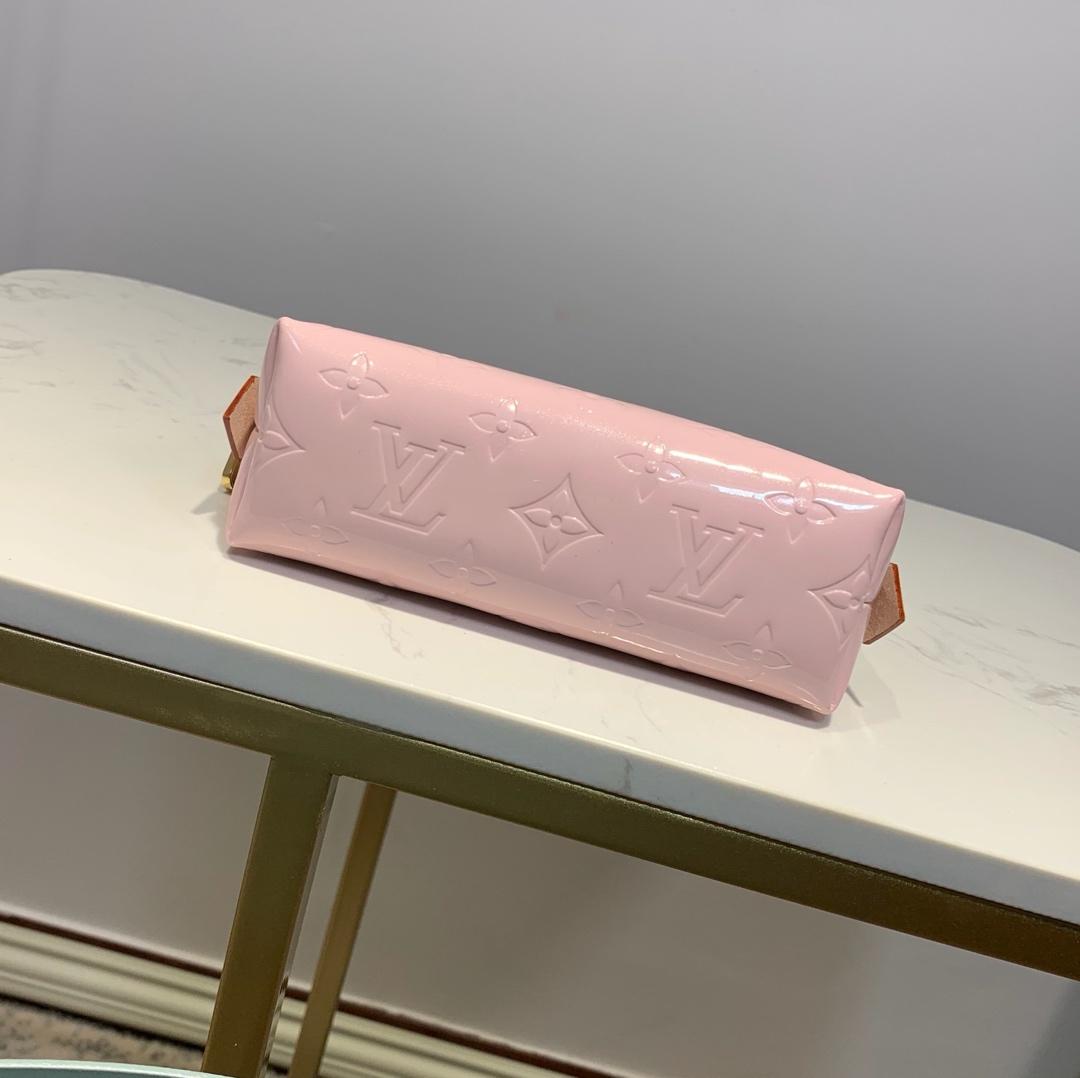 LV pink cosmetic bag embossed leather 19.0x 12.0x 6.0 cm