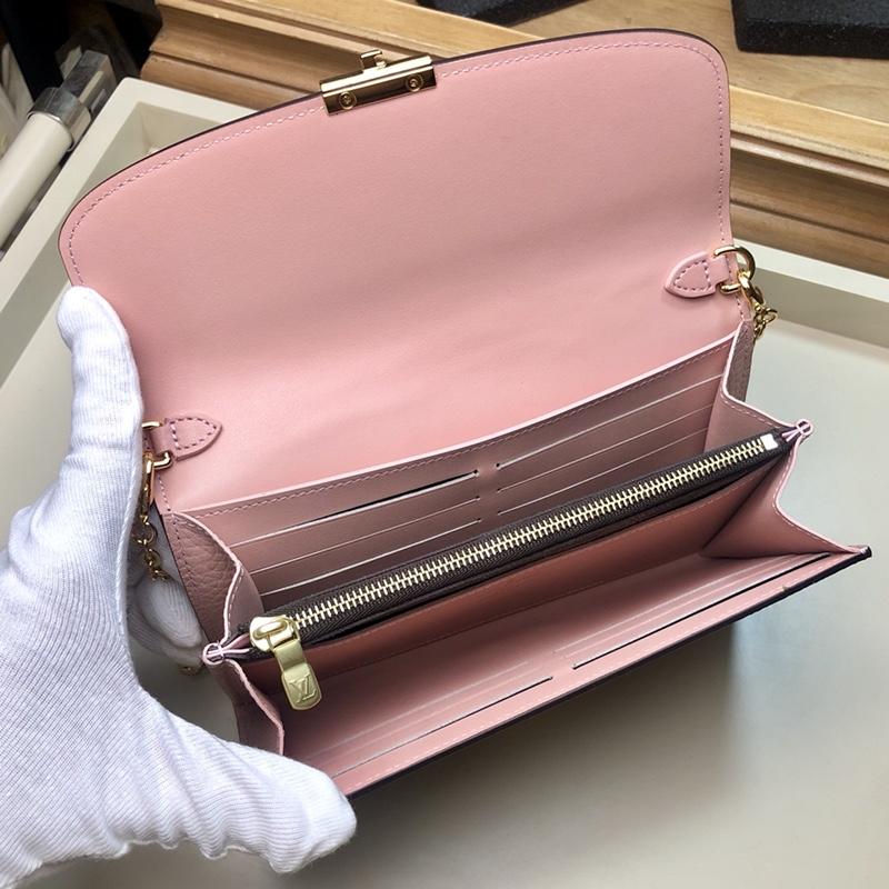 Lv croisette wallet damier canvas wallet detachable metal chain ponk_19.0 x 10.5 x 2.5 cm