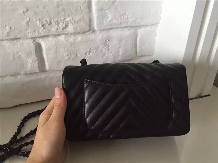 Ch**el lambskin chevron quilted 20cm flap black bag