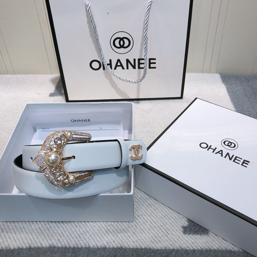 Ch**el new plain weave leather soft belt