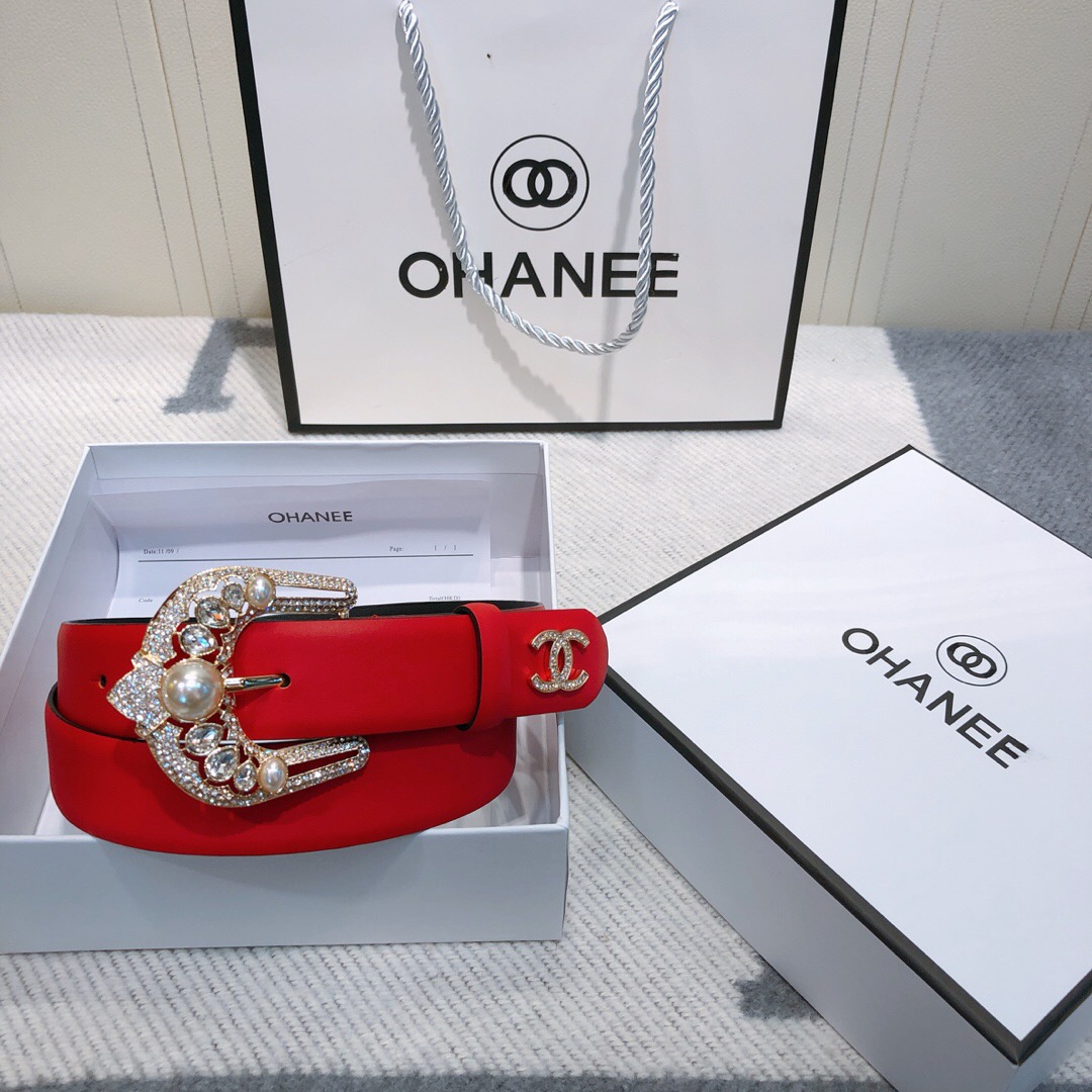 Ch**el new plain weave leather soft belt