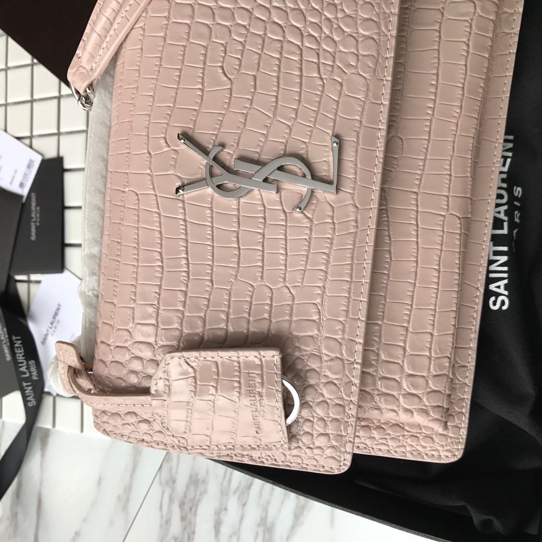 Y51 sunset chain wallet in crocodile embossed shiny leather 4846 17cm x 13cm x 7cm