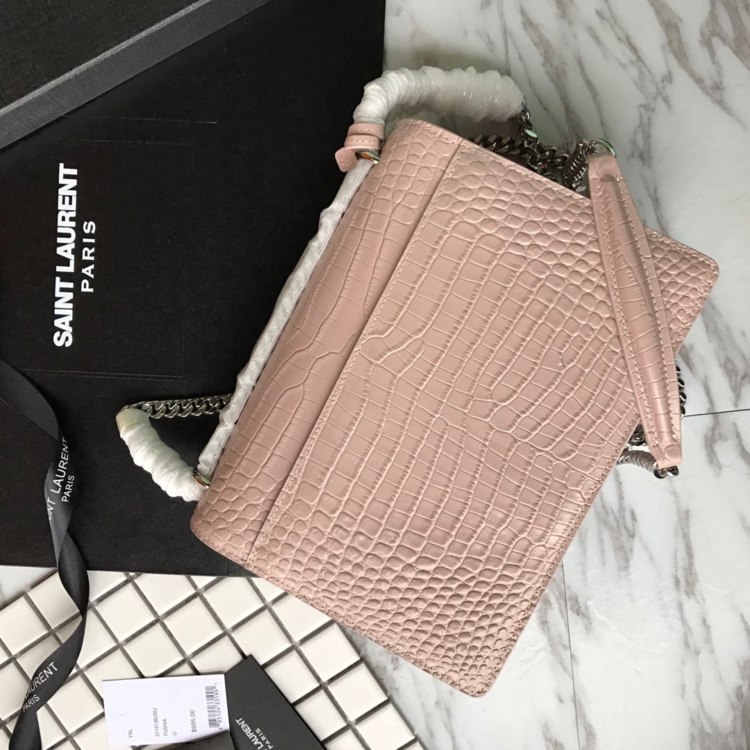 Y51 sunset chain wallet in crocodile embossed shiny leather 4846 17cm x 13cm x 7cm