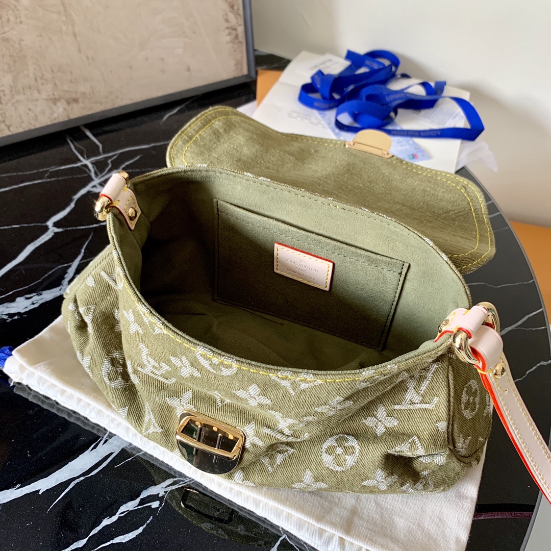 LV denim small satchel m95050 green 26*15*9cm