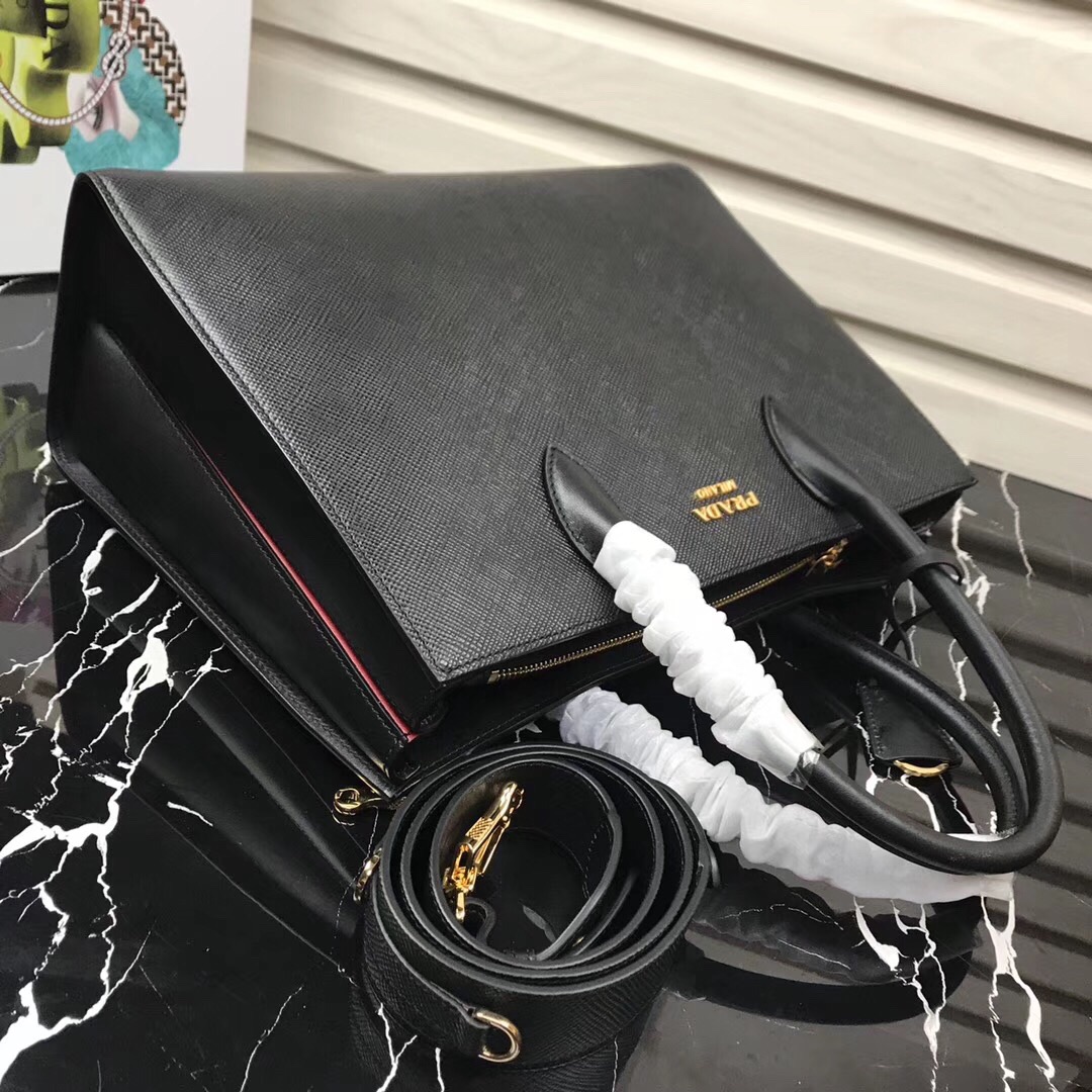 Large saffiano leather handbag black 1BA153 34 × 24 × 13cm