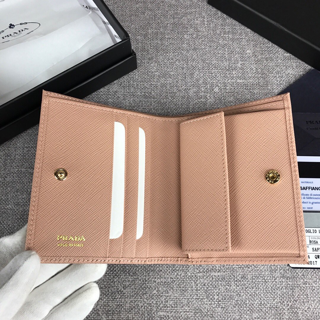 Pra*a small saffiano leather wallet nude pink 1mv204 11.2 x 8.5 cm