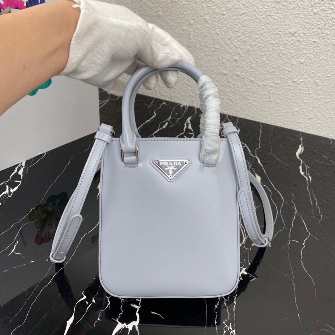 Pra*a small brushed leather tote cornflower blue 1ba331 17.5 x 15 x 5cm