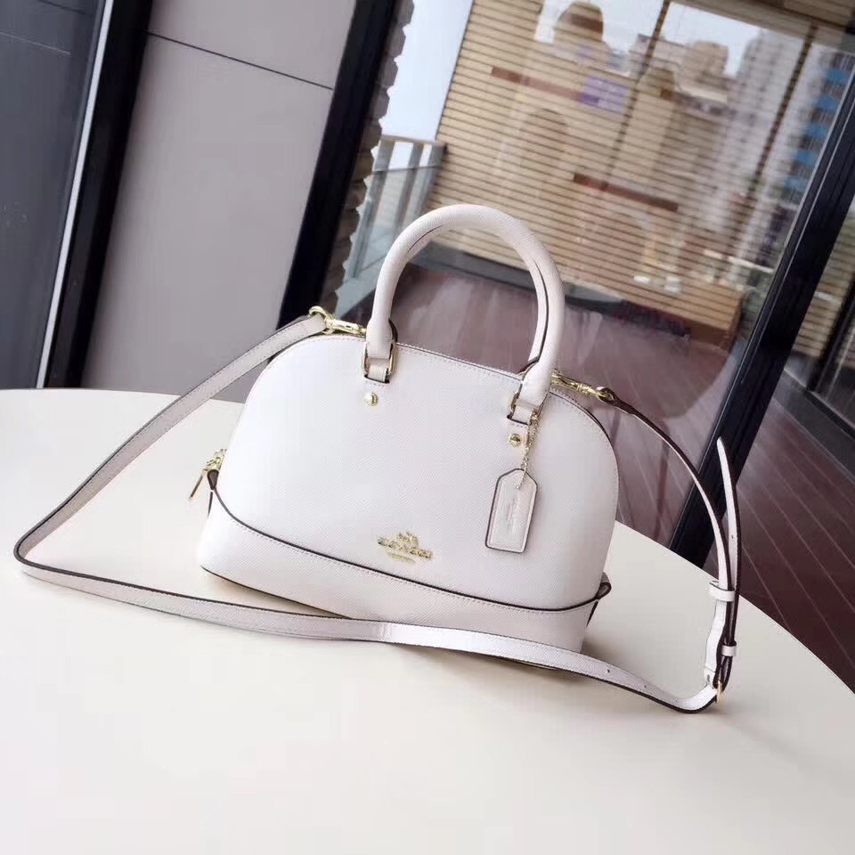COACH Mini Shell Bag Satchel Crossgrain Leather White F57555 25 x 18 x 10cm