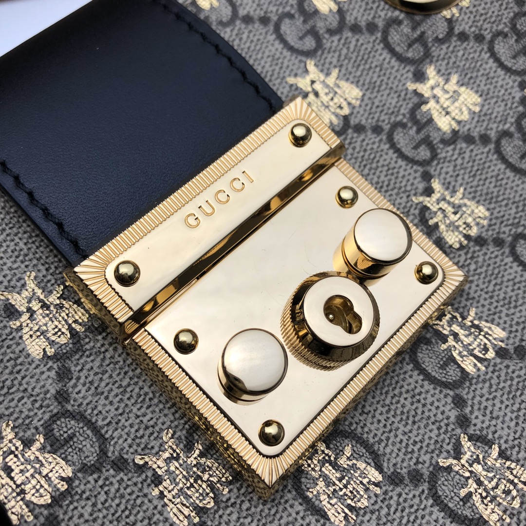 Gvc*1 padlock small gg bees shoulder bag ‎498156 9f26g 26 x 18 x 10 cm