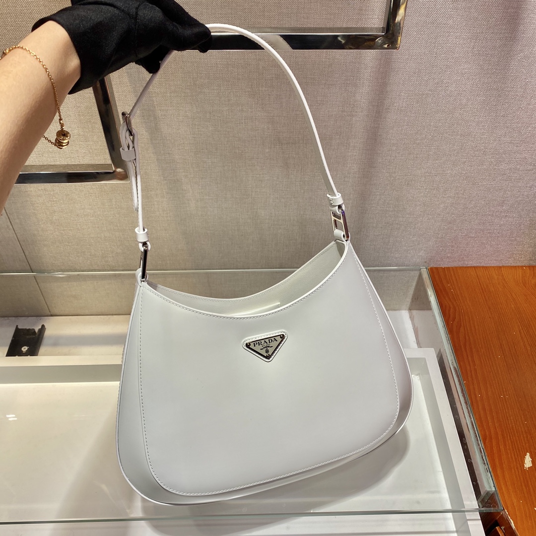 Pra*a cleo brushed leather shoulder bag in white 1bc156 30cm