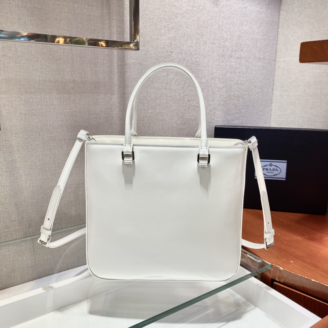 Pra*a brushed leather tote bag white 1ba330 24 x 22 x 6 cm