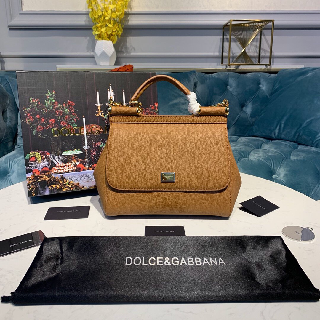 DOLCE & GABBANA Medium Dauphine Leather Sicily Bag Brown BB4347A10018M417 25 x 12 x 20 cm