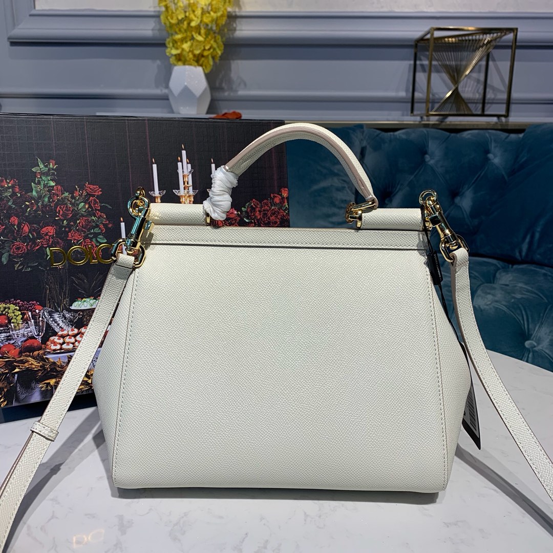 DOLCE & GABBANA Medium Dauphine Leather Sicily Bag White BB4347A100180001 25 x 12 x 20 cm