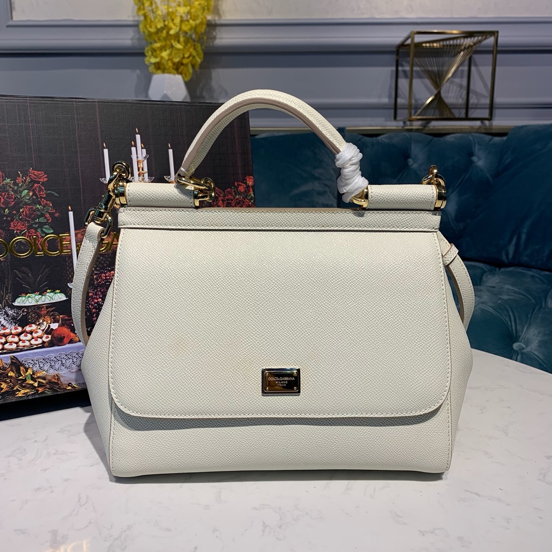 DOLCE & GABBANA Medium Dauphine Leather Sicily Bag White BB4347A100180001 25 x 12 x 20 cm
