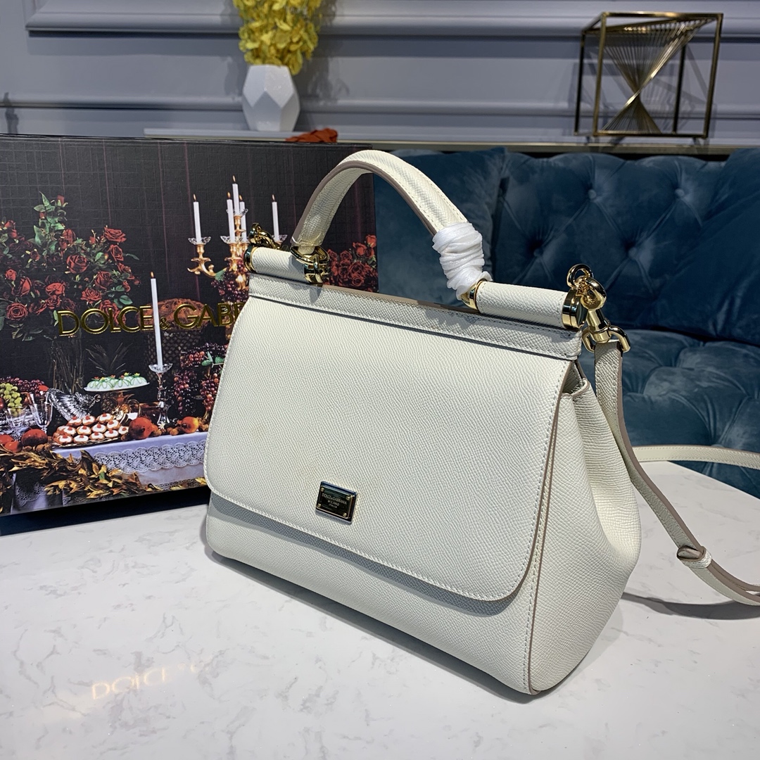 DOLCE & GABBANA Medium Dauphine Leather Sicily Bag White BB4347A100180001 25 x 12 x 20 cm