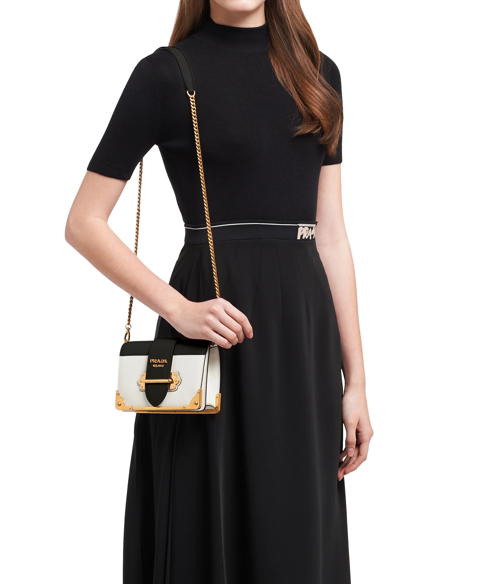 Pra*a leather Pra*a cahier bag white and black 1bd045 19 x 14 x 9 cm